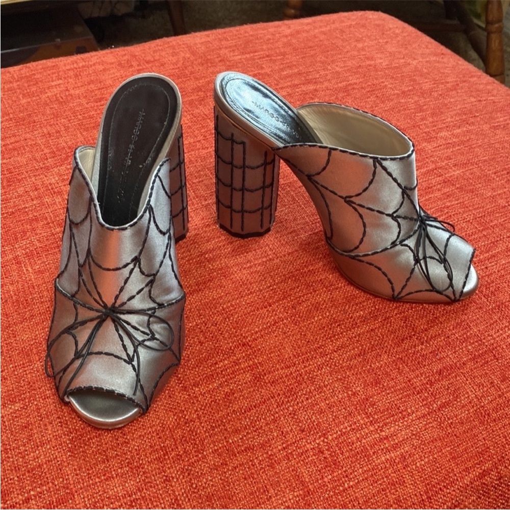 Marco De Vincenzo Spider's web-embroidered Satin Mules Shoes